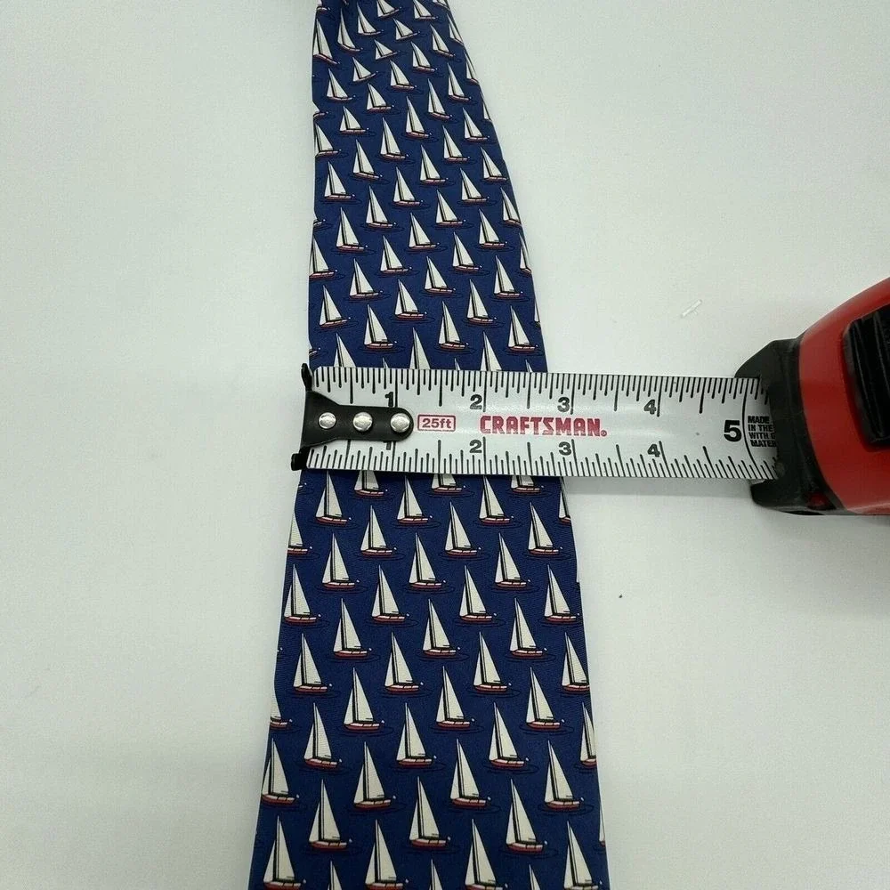 SERO Neck Tie New England Preppy Sail‎ Boat Nautical Handmade Silk Blue